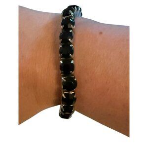 Black Crystal Stretch Tennis Bracelet With Silver-Tone Settings